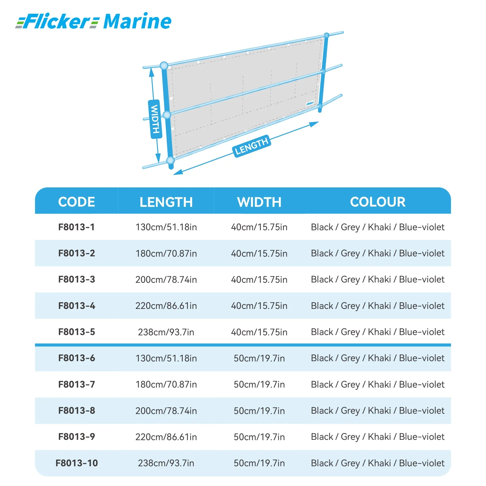 FLICKER MARINE Boat Lifeline Privacy Screen Multi Size UV Resistant Durable Marine Fabric Protective Screen Easy Fit Design