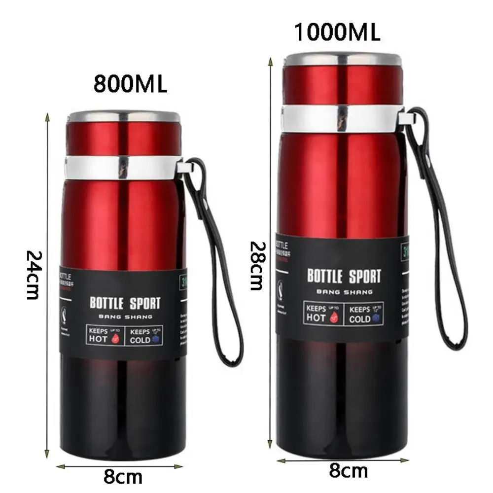 800/1000ML Thermal Water Bottle Double Layer with Hanging Rope Vacuum Flask Anti-slip Bottom Large-capacity 'Insulated Cup