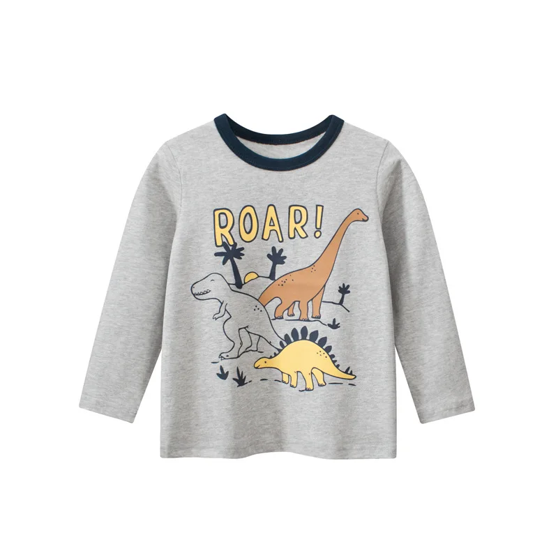 Children's clothing new 2024 dinosaur men's long sleeved T-shirt autumn baby clothes