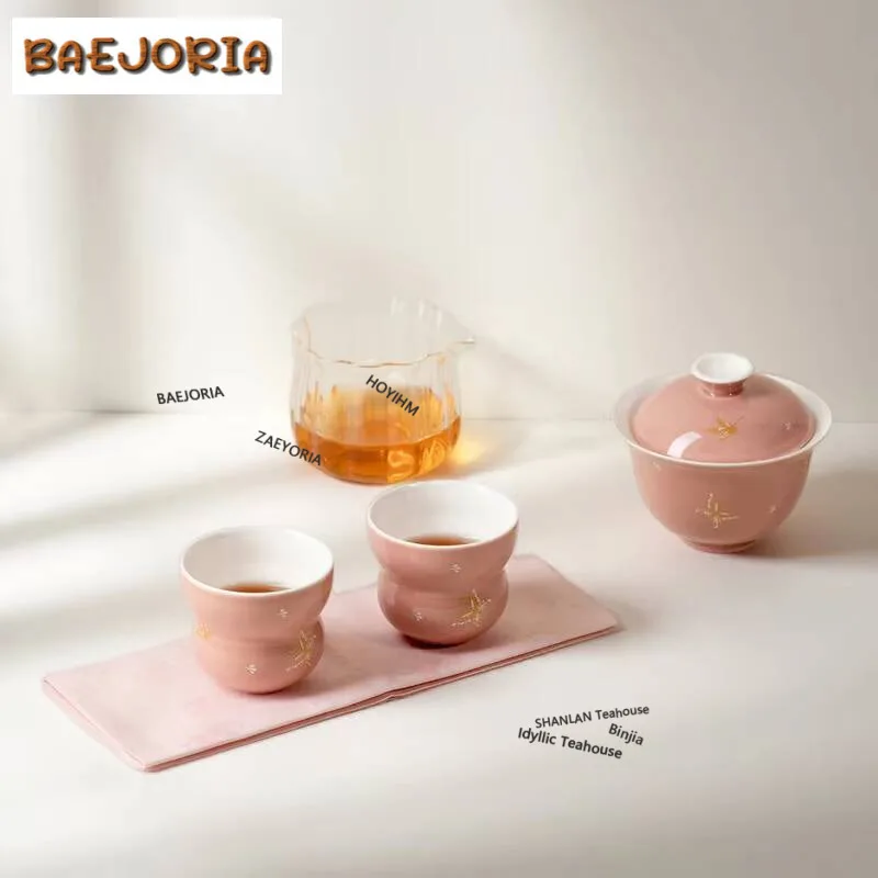 

Hand Painted Butterfly Travel Tea Set Kit Vintage 1 Bowl 2 Cups Tea Maker Organizer Portable Camping Handbag Tableware Supplies