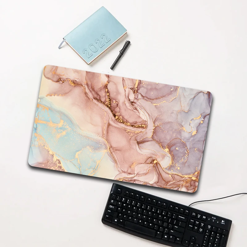 

Pink Blue Gold Marble Mouse Pad Large Non-slip Waterproof Desk Mat for Laptop Office