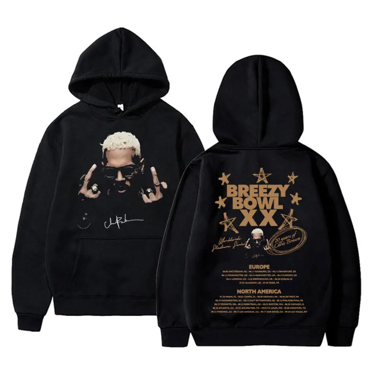 

Rapper Chris Brown Face Graphic Hoodie Breezy Bowl XX Tour 2025 Sweatshirt Men Women Hip Hop Fashion Pop Music Pullovers Hoodies