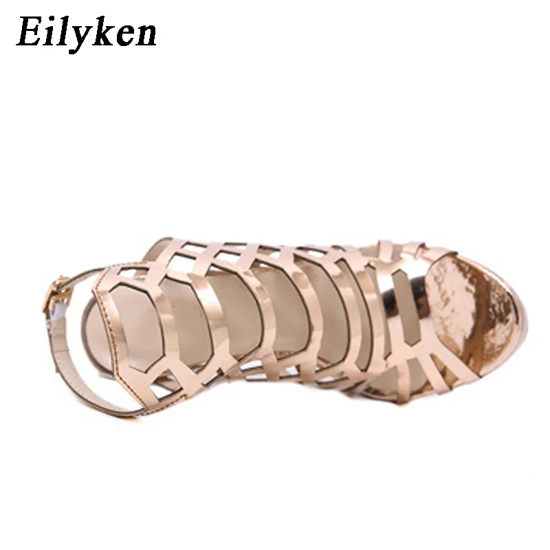 Eilyken Design Golden Open Toe Thin Heels Women Sandals Designer Narrow Band Buckle Strap Gladiator Ladies Shoes Zapatos Mujer