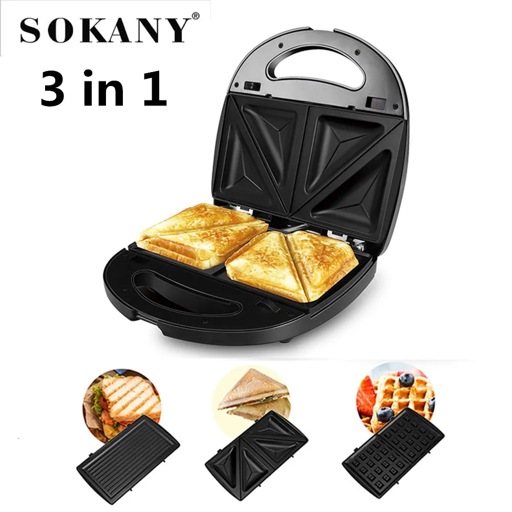 

750W Sandwich Waffle Makers Machine Electric 3 in 1 Mini Non Stick Meat Grill Bread Oven Toaster for Kids Home 220V 도넛 와플기계 와플