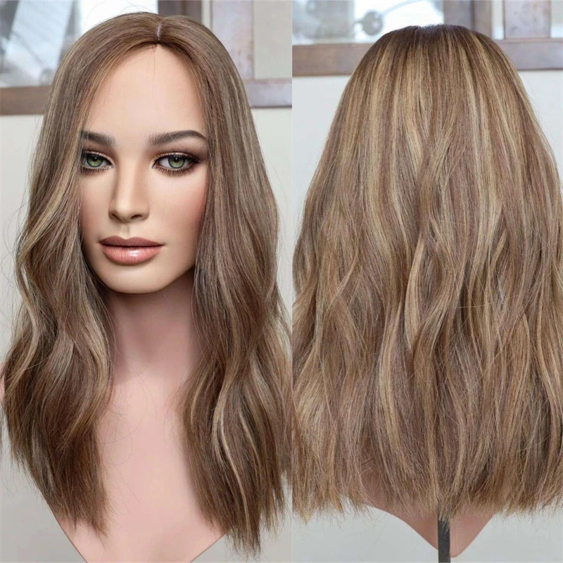 

13x4 Ombre Caramel Blonde with Brown Streaks Synthetic Lace Front Wig Natural Preplucked Hairline Glueless HD Lace Front Wig