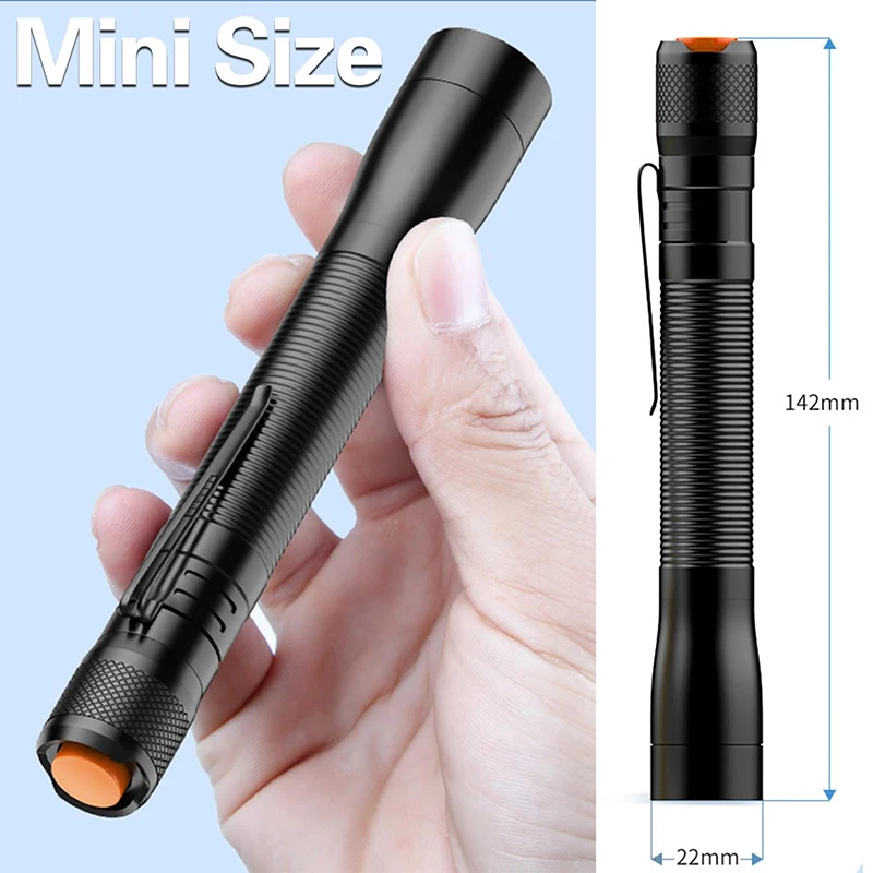 2 Pcs Flashlights Mini Super Bright LED Flashlight Set with Pen Clip Emergency Light Torch Portable High Lumens Flashlight