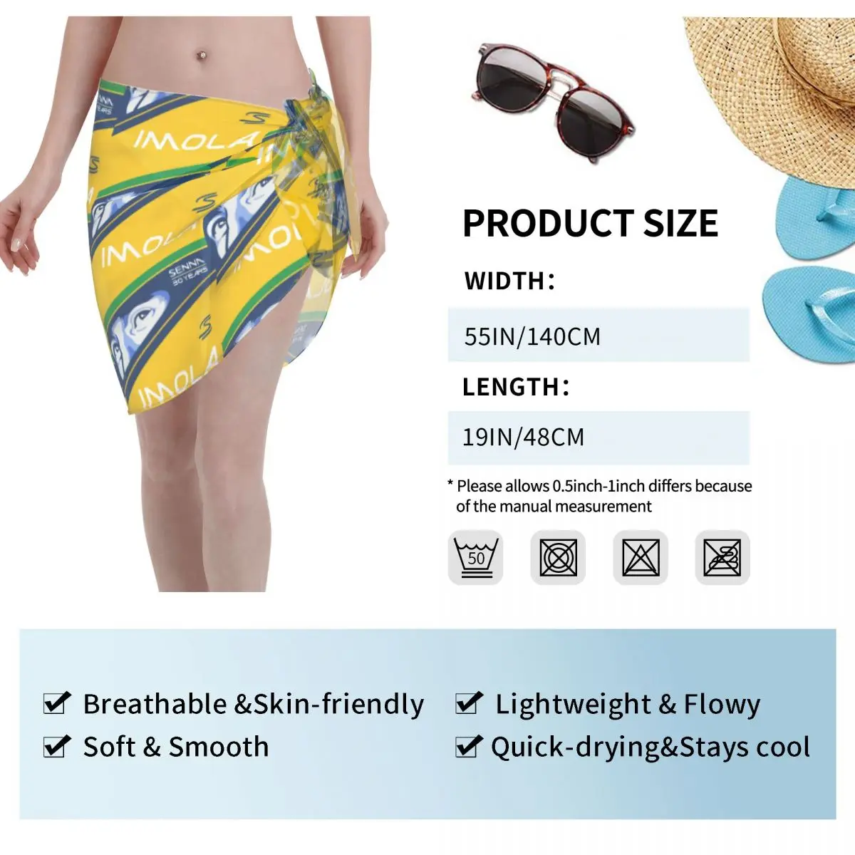 Custom A-Ayrtons สั้น Sarongs ชุดว่ายน้ําชายหาดเซ็กซี่พิมพ์การแข่งขันรถจักรยานยนต์บิกินี่ Sheer Cover up Sarong Beach Wrap