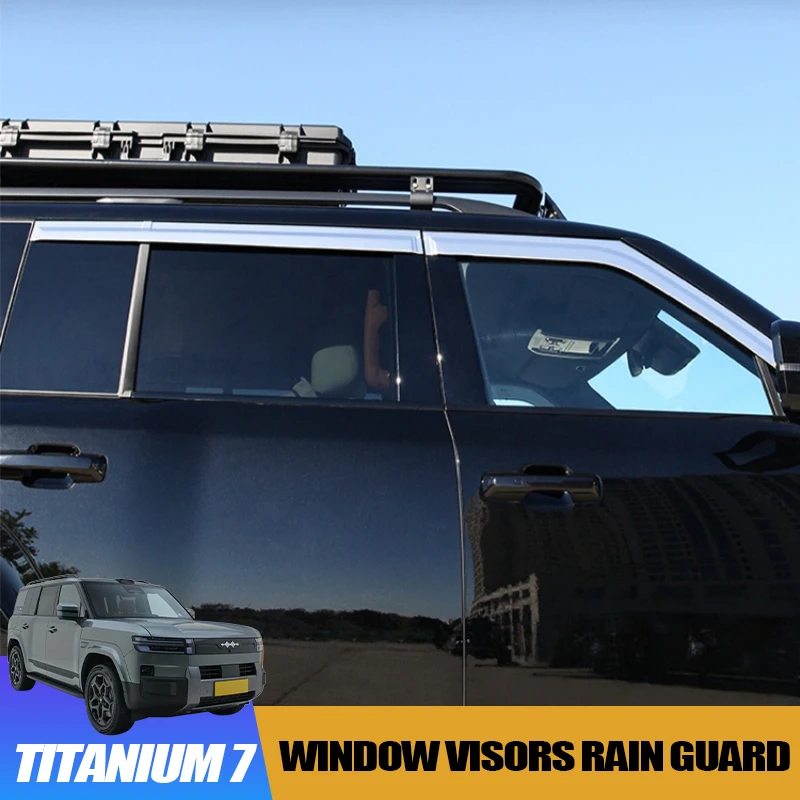 

Оконные козырьки из нержавеющей стали, защита от дождя для BYD Leopard 7, титановый 7, защита от дождя и солнца без сверления, внешний аксессуар