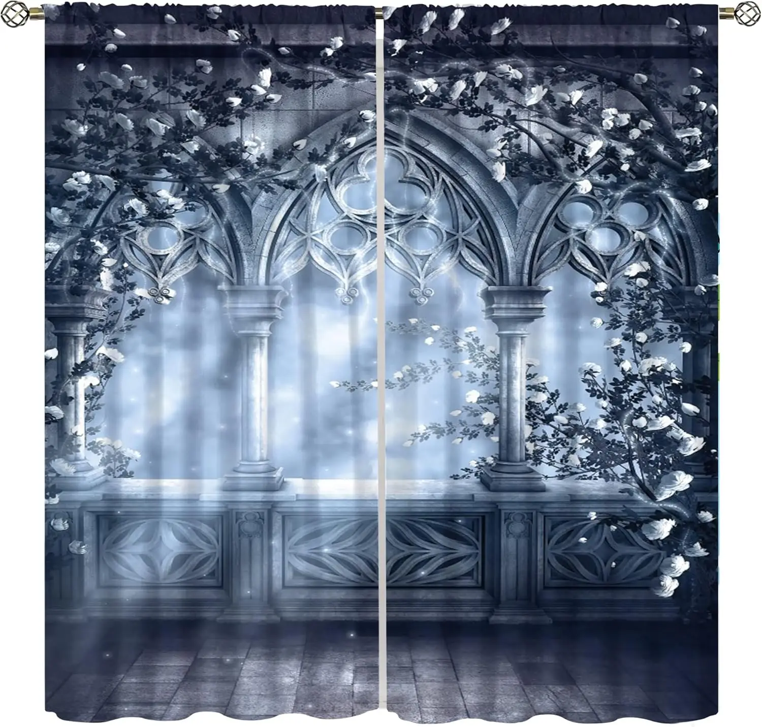 Fantasy Nature Curtains for Windows, Gothic Gate Fantasy Forest Theme Curtains for Living Room, Magic Dreamland Fairy Landscape