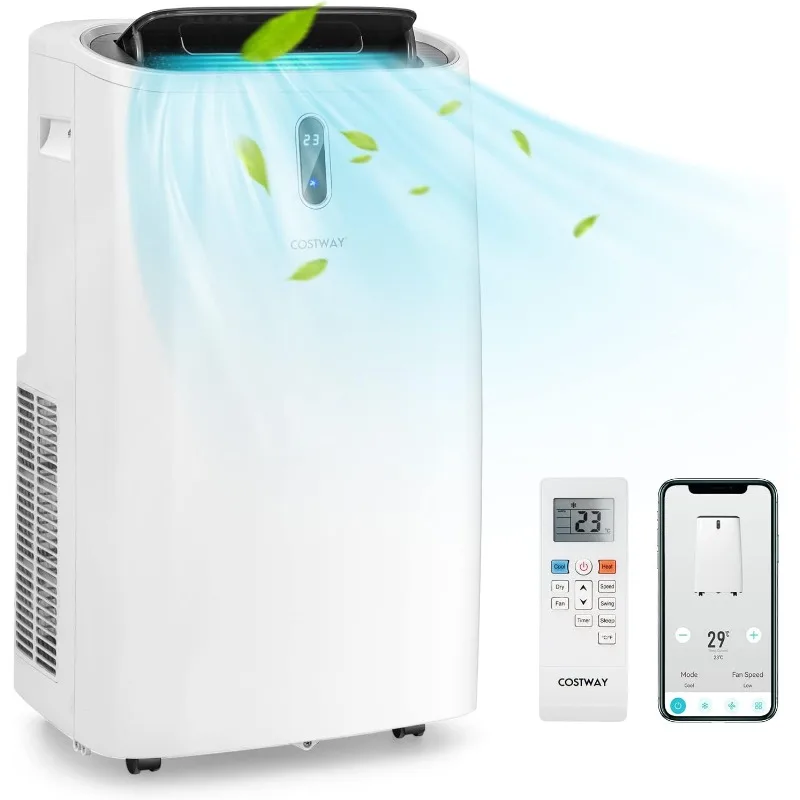 COSTWAY Portable Air Conditioner, 14000BTU AC Unit with Cool,Fan,Heat & Dehumidifier,Alexa Voice-Enabled,WiFi Smart App Control