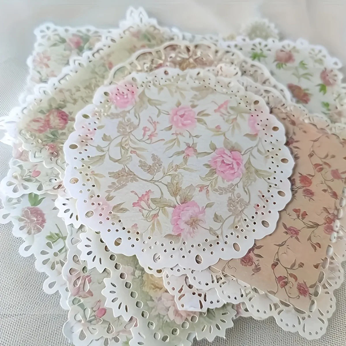 20pcs French vintage floral lace hollow border decorative diary material paper