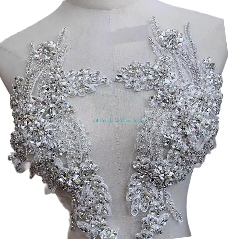 K1ME حساسة مرصعة بالجواهر الراين خياطة بقع الزركشة زين ثوب الزفاف DIY #2