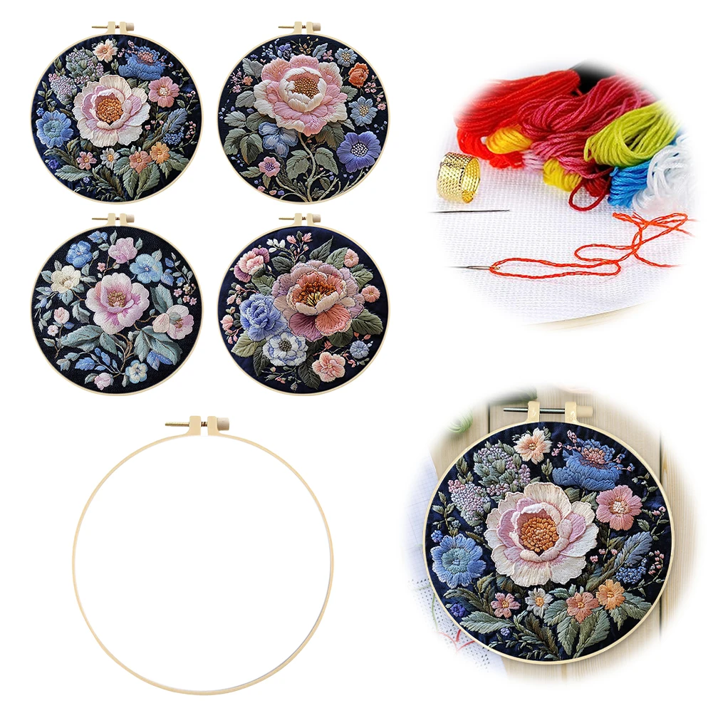 

Наборы для вышивки крестом с цветочным штампом и цветной тканевой нитью с обручем