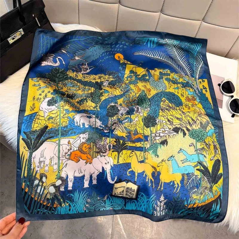 

Bandana Jungle Safari Animal Print Women Silk Feeling Square Scarf Soft Satin Neck Hair Scarf Head Wrap Beach Travel and Daily