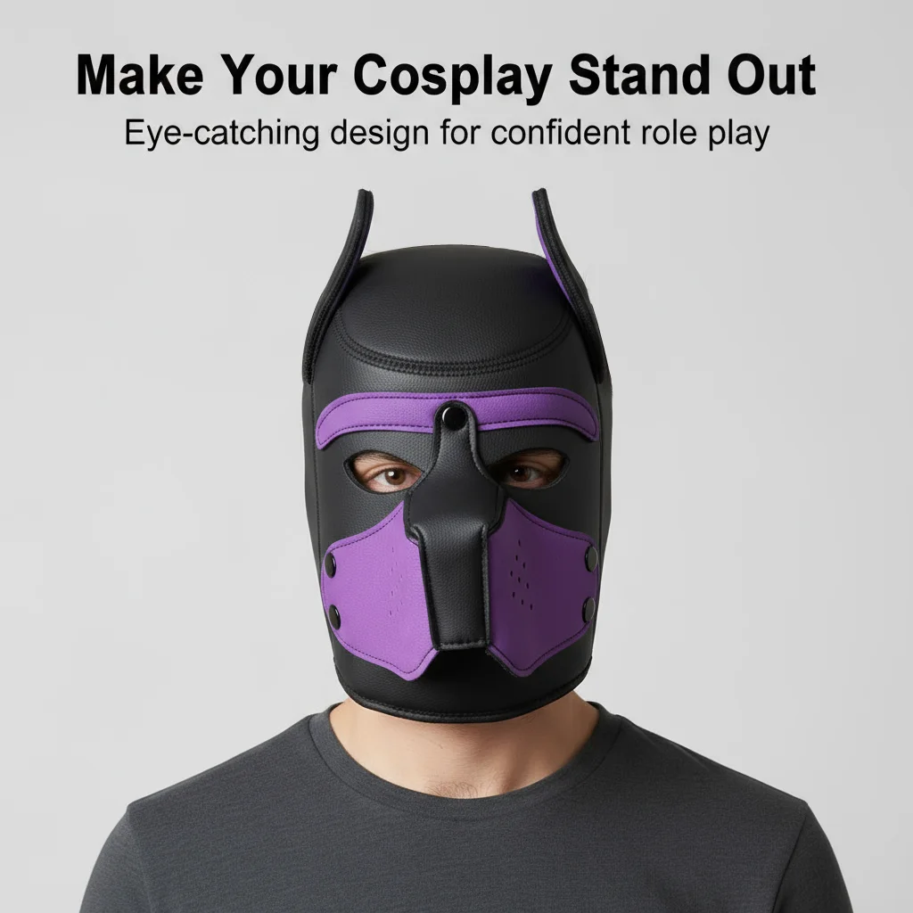 XL 사이즈 PU 신형 대형 개 머리장식 풀페이스 페티시 강아지 코스프레 마스크 후드 남녀 공용 할로윈 파티 섹시 코스튬