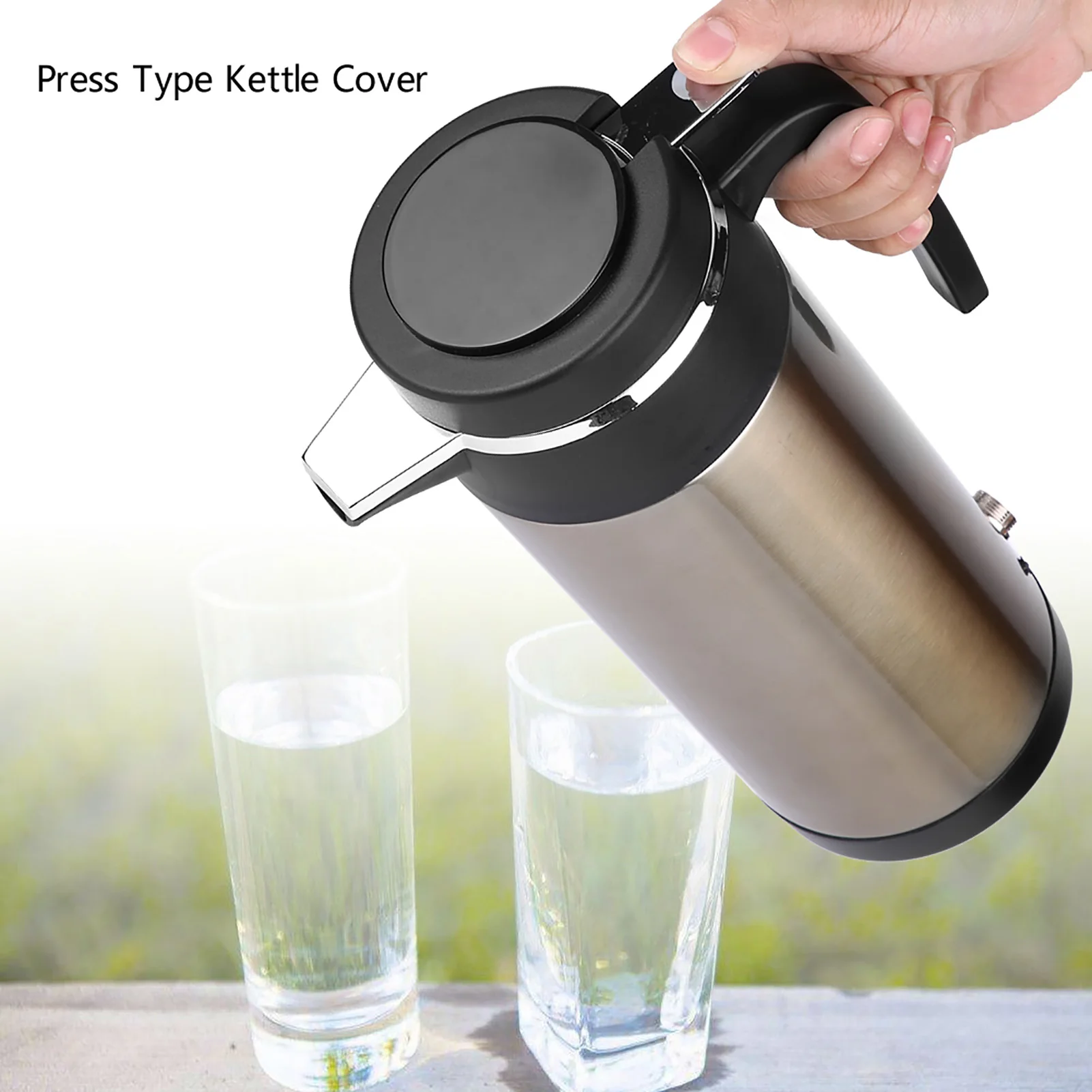 

Car Electric Heating Kettle, 1000ML 12V/24V Stainless Steel Electric in Car Kettle Travel Thermoses Heating Water Bottle
