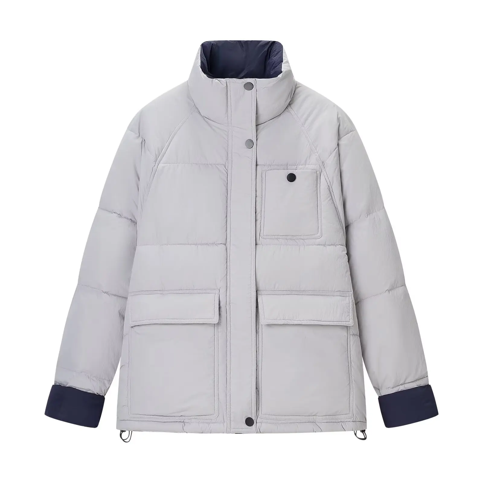 

Women's Long-sleeve Zipper Coat Winter Loose Casual Color-block Padded Cotton Down Jacket Stylish Warm Commuter Cotton Outwear