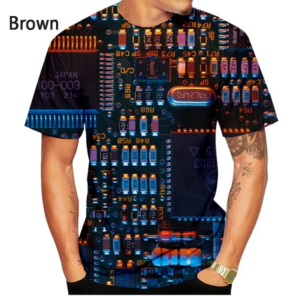 New Fashion Circuit Board 3D Printing T-Shirt Electronic Chip T-Shirt Men Ladies Summer Casual Short Sleeve Top