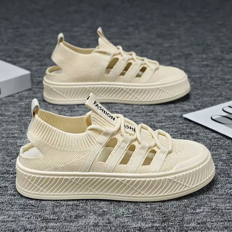 

Женская повседневная спортивная обувь с сеткой, новая летняя обувь на плоской подошве, нескользящая повседневная обувь на шнуровке, спортивные сандалии большого размера