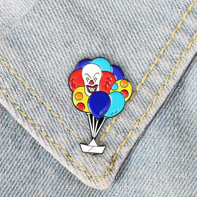 Pin esmaltado de dibujos animados para niños, insignia bonita y dulce, alfileres de mochila, Pin de globo de payaso, globo de aire caliente de Color arcoíris, envío de la suerte