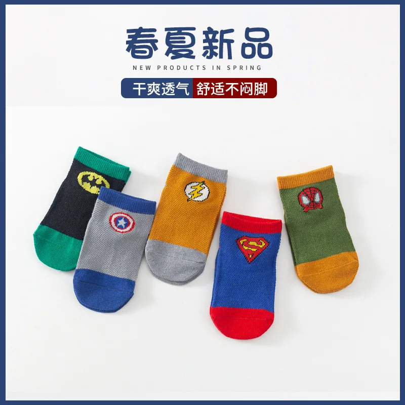 Cartoon Mesh Socks Breathable Marvel Spiderman Kids Socks Cotton Summer Children‘s Gifts Baby Boys Short Socks 3-8 Years