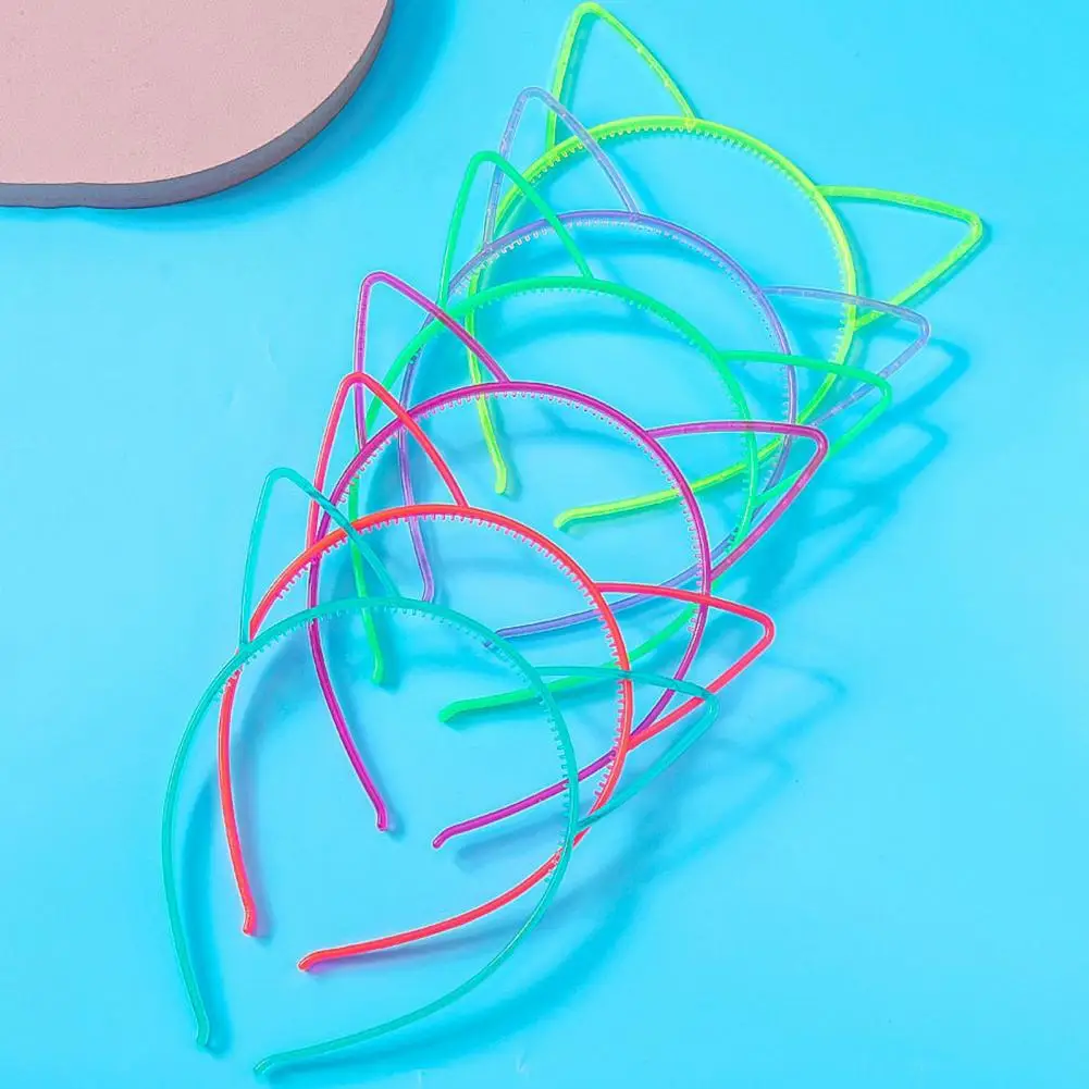 Solid Color Cat Ear Headband Glow Dark Cat Ear Hair Hoop for Kids Fun Birthday Party Accessory Plastic Resin for Cosplay