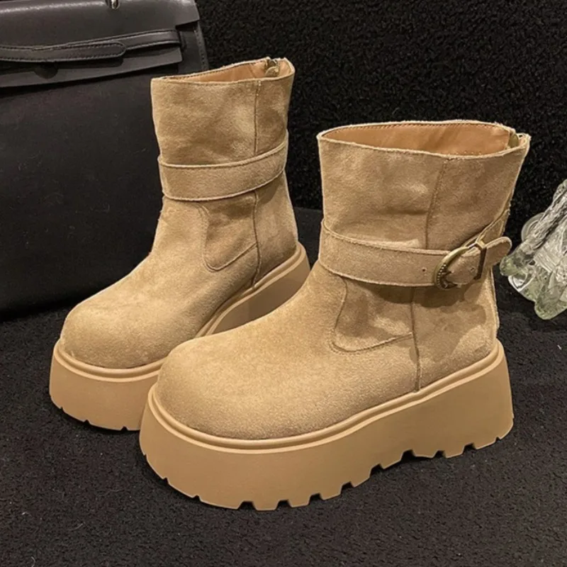 Flats Platform Women's Ankle Boots 2025 Suede Designer Shoes for Woman Fashion Casual Winter New Dress Zapatos Mujer De Botas