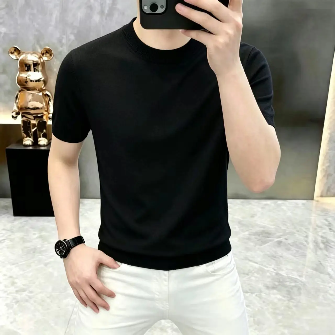 2026 Summer Men's New Style Fashion Casual Short-Sleeved Knitted Sweater Base Shirt - Great Handfeel