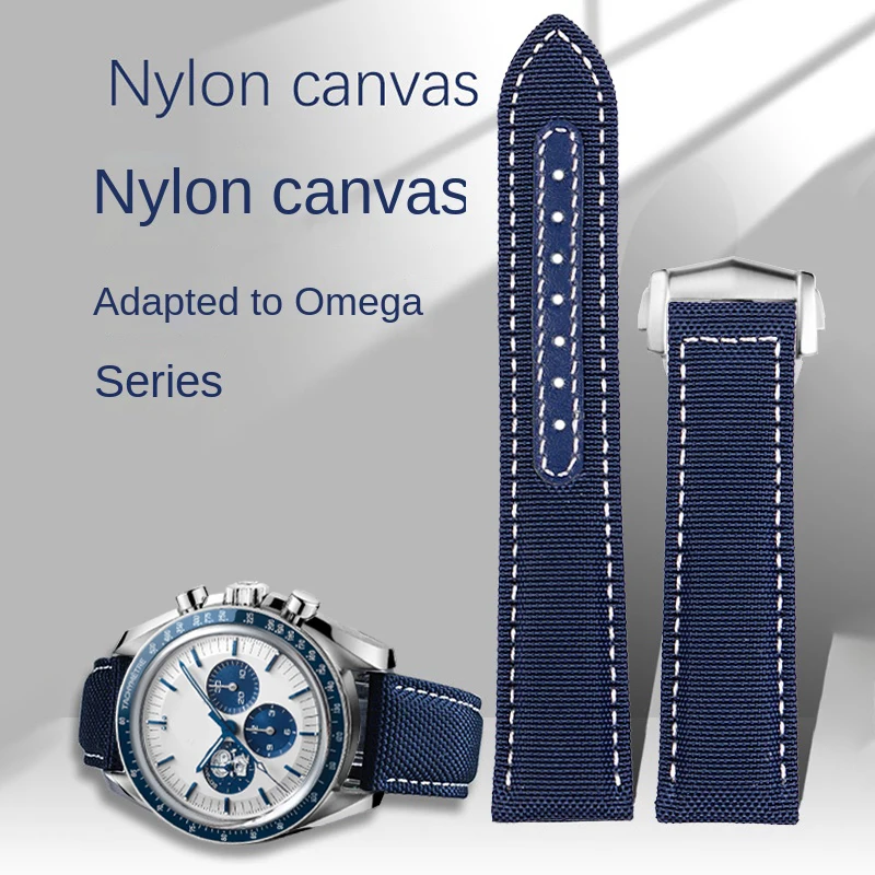 19mm 20mm Nylon Canvas Watch Strap For Omega Seamaster 300 AT150 Fabric Leather Speedmaster AQUA TERRA 150 APOLLO XIII 1970 band