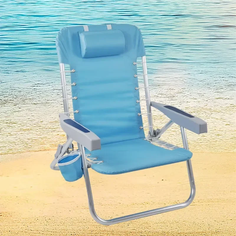 for Outdoor Aluminum Adjustable Custom Foldable Portable Lightweight Oxford Beach Backpack Chair Comfortable with Cup Holder