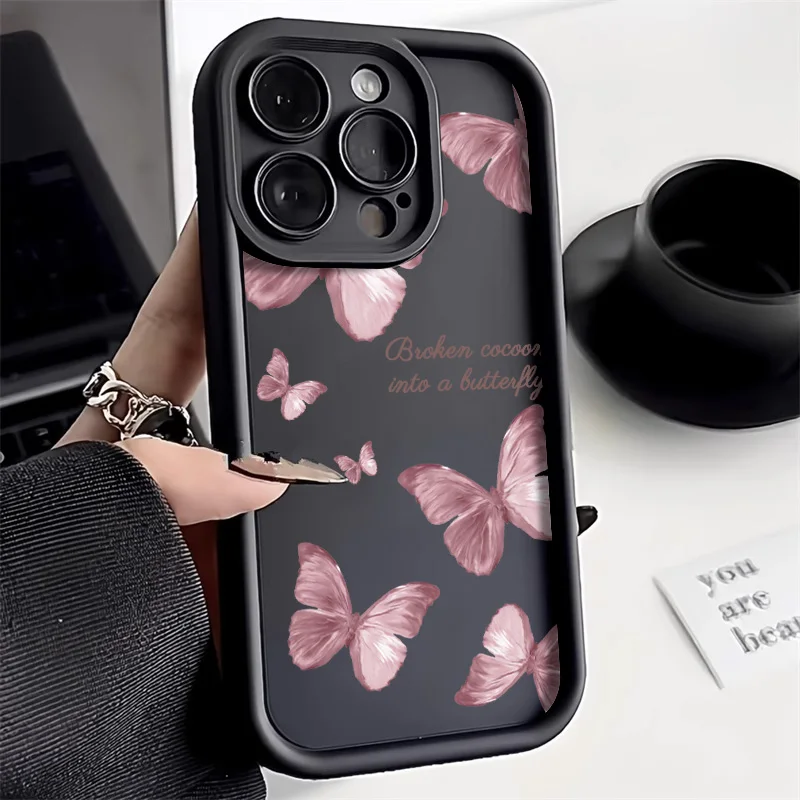 

Pink Butterfly Phone Case For iPhone 13 Case iPhone 14 15 Pro 11 12 Pro Max XR X XS Max 7 8 Plus SE 2020 Shockproof Soft Cover