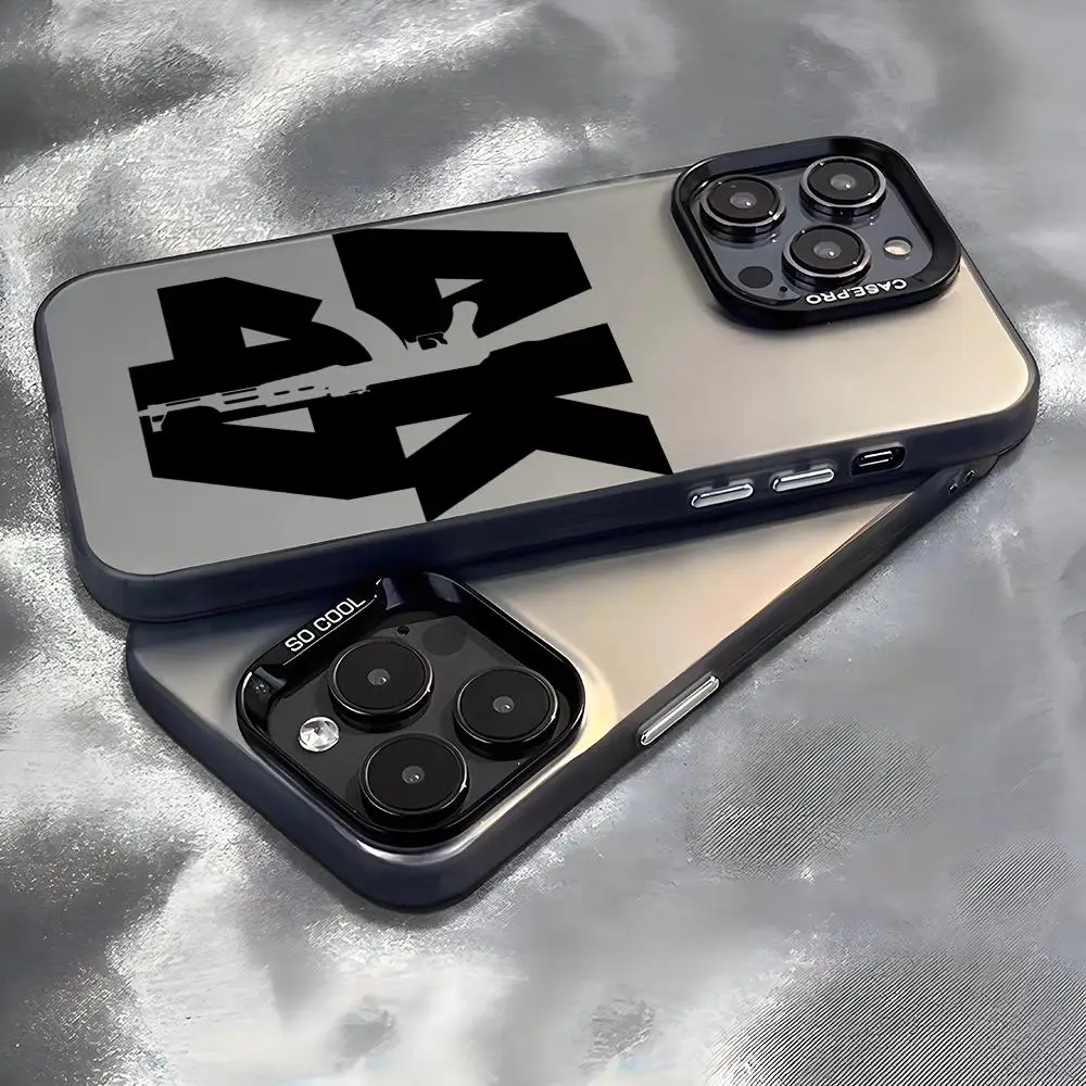 Etui na telefon iPhone 17 16 15 14 13 12 11 Pro Max z motywem karabinu AK-47, kolorowe, matowe, laserowe, aurora, odporne na wstrząsy.