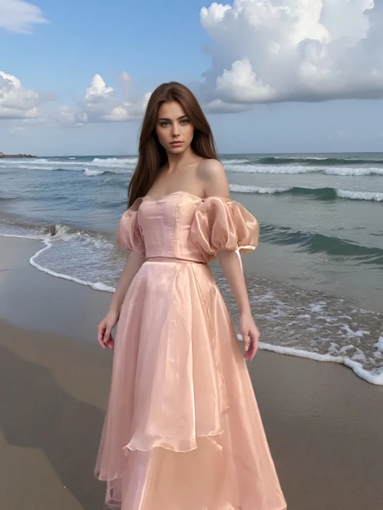 

Beshinel Customized Pink Organza Formal Party Gowns Off The Shoulder Long Prom Dresses 2025 Evening Dresses Luxury Elegant