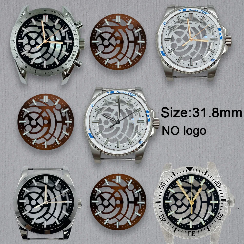 31.8mm No Logo Hollow Out Blank Dial For NH70 Movement Green Luminous Custom Logo Watch Dials Hands Accessories Repair Tools