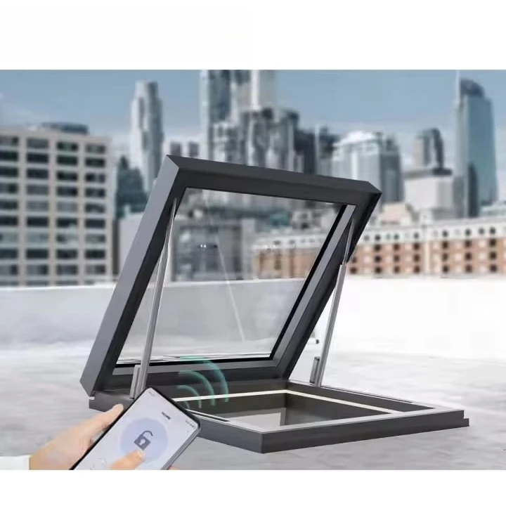Custom-designed top-hanging roof sunroof Insulated aluminum Double tempered glass Smart opening Flat roof Attic sunroof