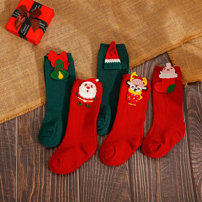 Winter Merry Christmas Thermal Cute Cartoon Doll Stitch Stocking 2022 Baby Solid Color Children Long Socks for Kids Accessories