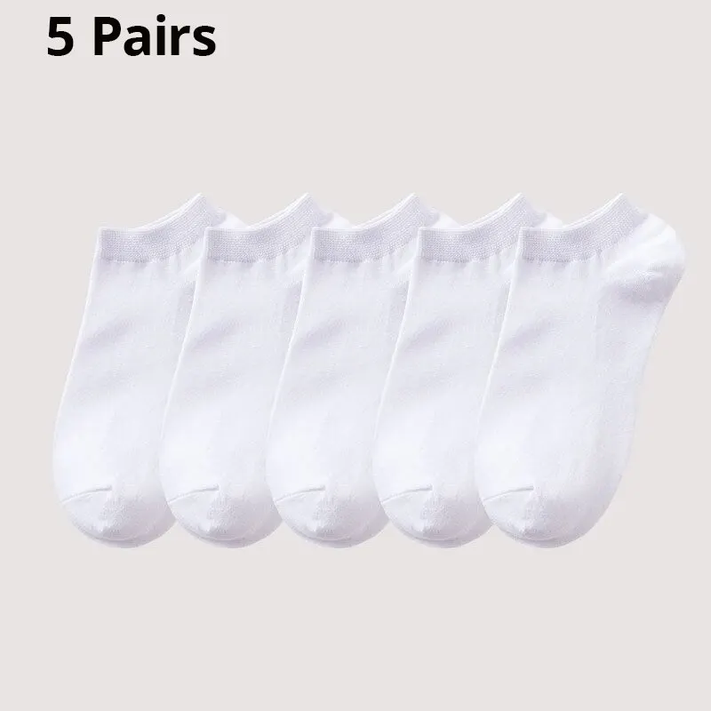 5 Pairs Mens Polyester Fiber Socks Short Sleeve Sweat Absorbing Low Top Shallow Mouth Classic Four Seasons White Socks