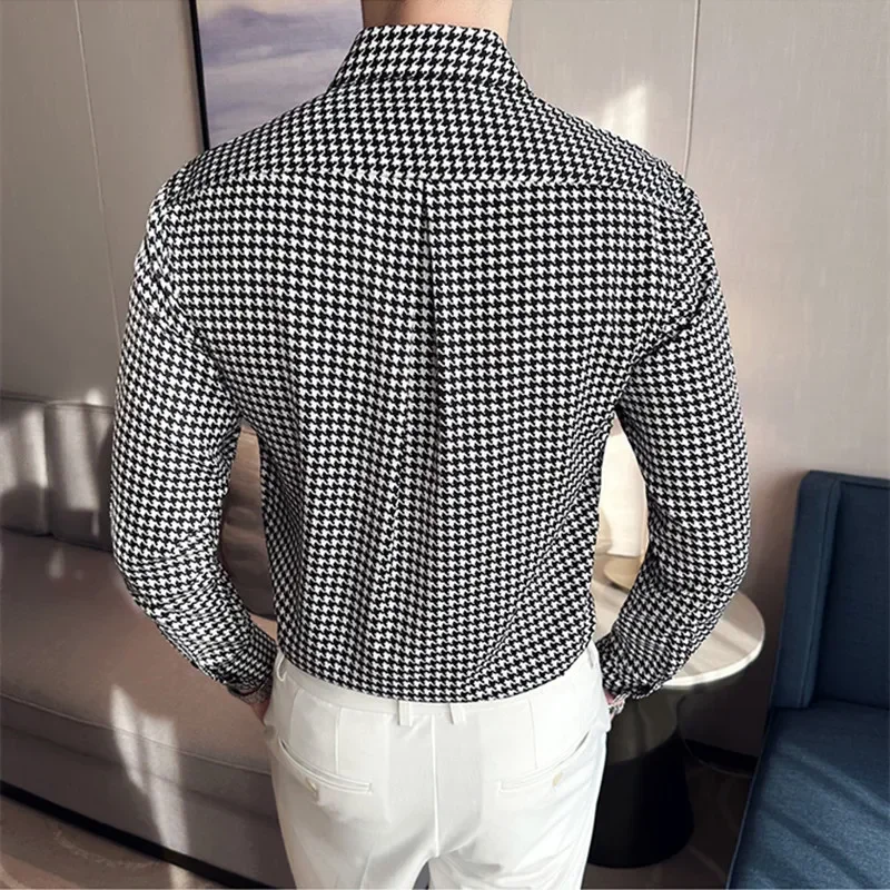 Male Social Formal Shirts Solid Plaid Striped Shirt Button Up Shirt Men Dress Casual Long Sleeve Shirt for Men Streetwear S-3XL