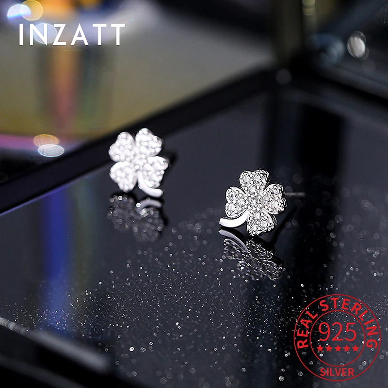 

INZATT 100% Стерлинговое Серебро 925 пробы с цирконом в виде клевера, Женская милая бижутерия, минималистичные аксессуары