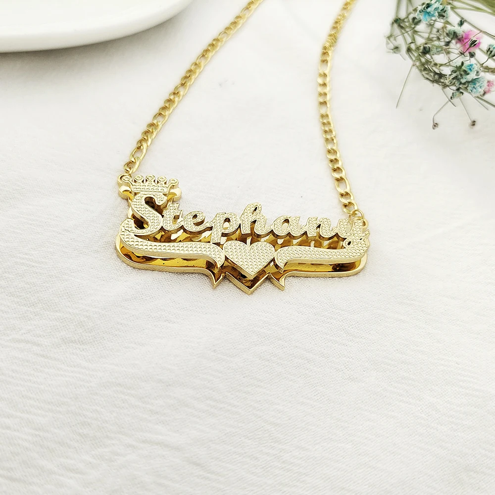 Fashion Personalized Customized Name Necklace With Heart-shaped Design 3mm Cuba Chain Three-dimensional Jewelry Necklace Gift