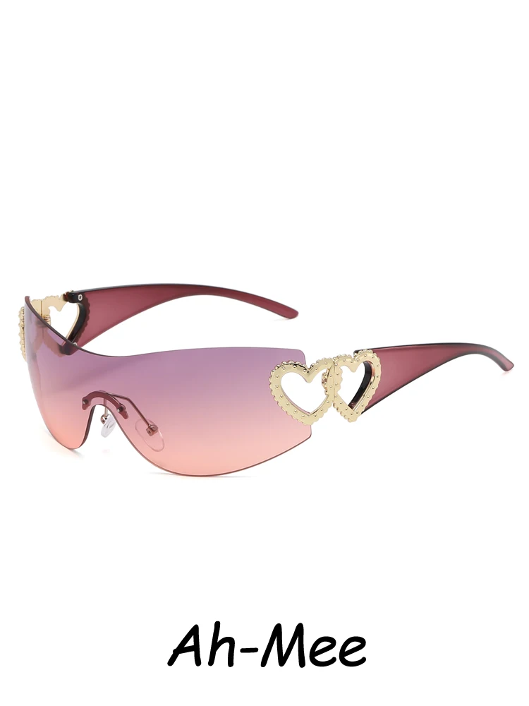 AliExpress Julyrays Cycling Rimless Y2K Sunglasses Women Trendy Gradient 2000'S Wrap Around Sun Glasses Punk One Piece Goggles Oversized Shades