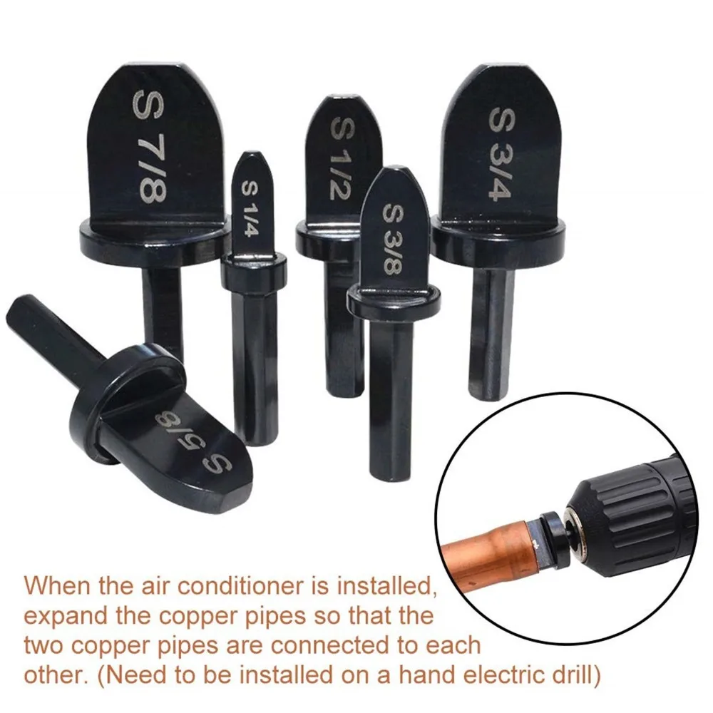 6pcs Bearing Steel Pipe Swaging Tool 6 Piece Set 1/4in 3/8in 1/2in 5/8in Tube Expander Bit Triangle Shank Flaring And Expanding