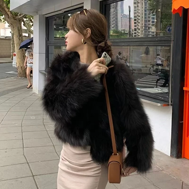 2024 Autumn Winter New Faux Fur Coat Womens Fashion Casual Imitation fox fur coat Womens Short loose comfortable Winter Jacket