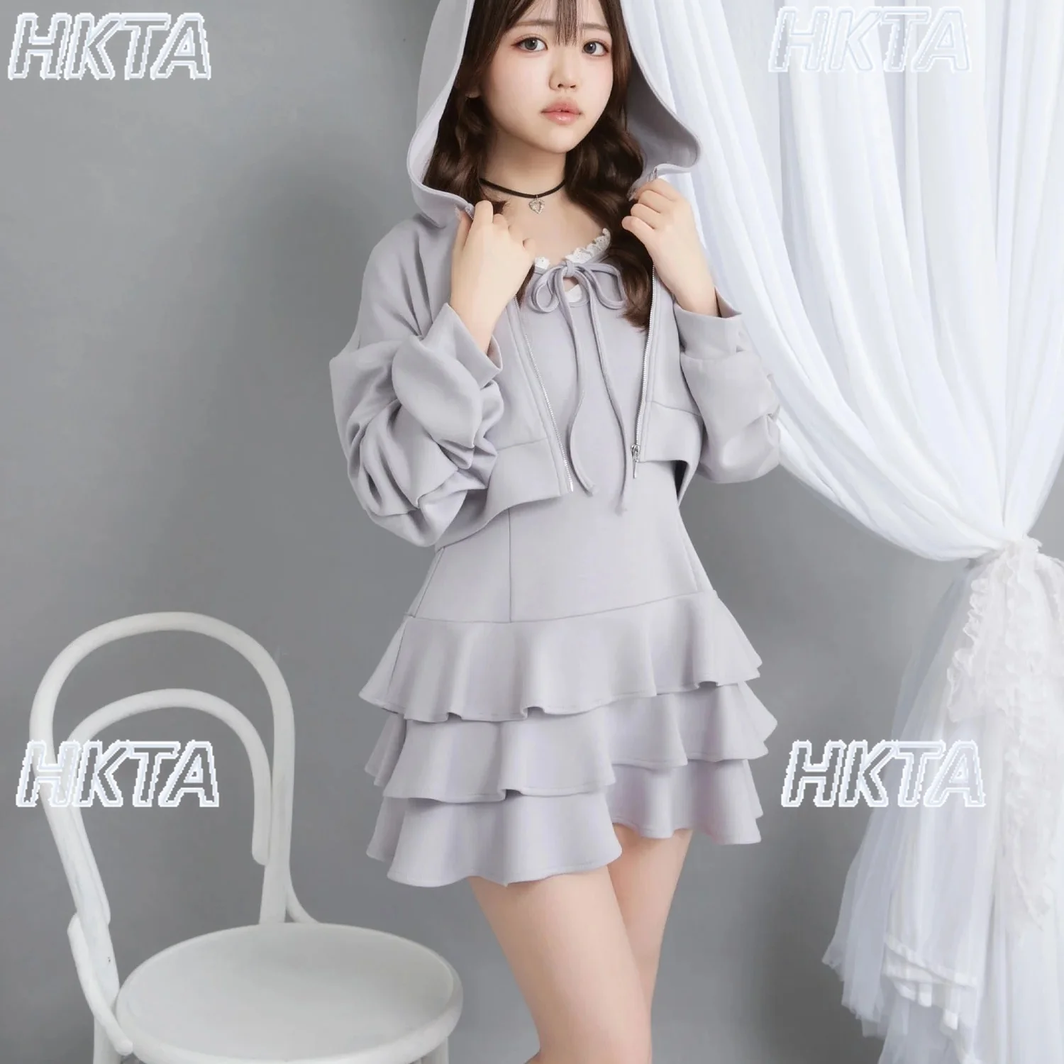 النمط الياباني الخريف جديد الصلبة لطيف الدانتيل سليم الفطريات حافة رقيق الحمالات فستان المرأة الرياضة مقنعين سترة أطقم فساتين النساء #4