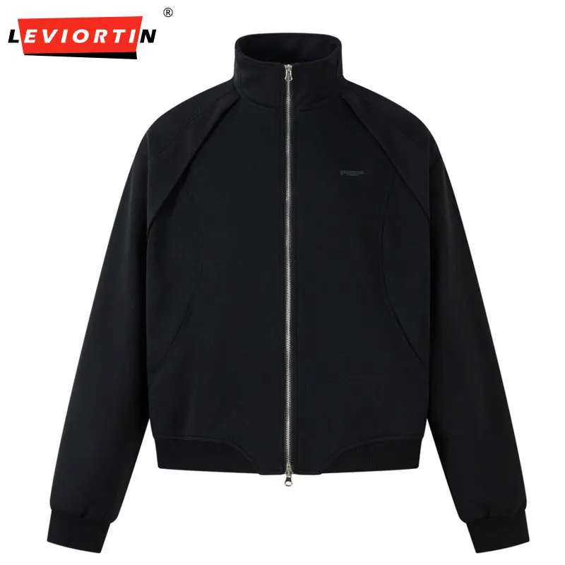 

Осенне-зимняя мужская модная трендовая однотонная свободная и универсальная куртка с двойной молнией и воротником-стойкой