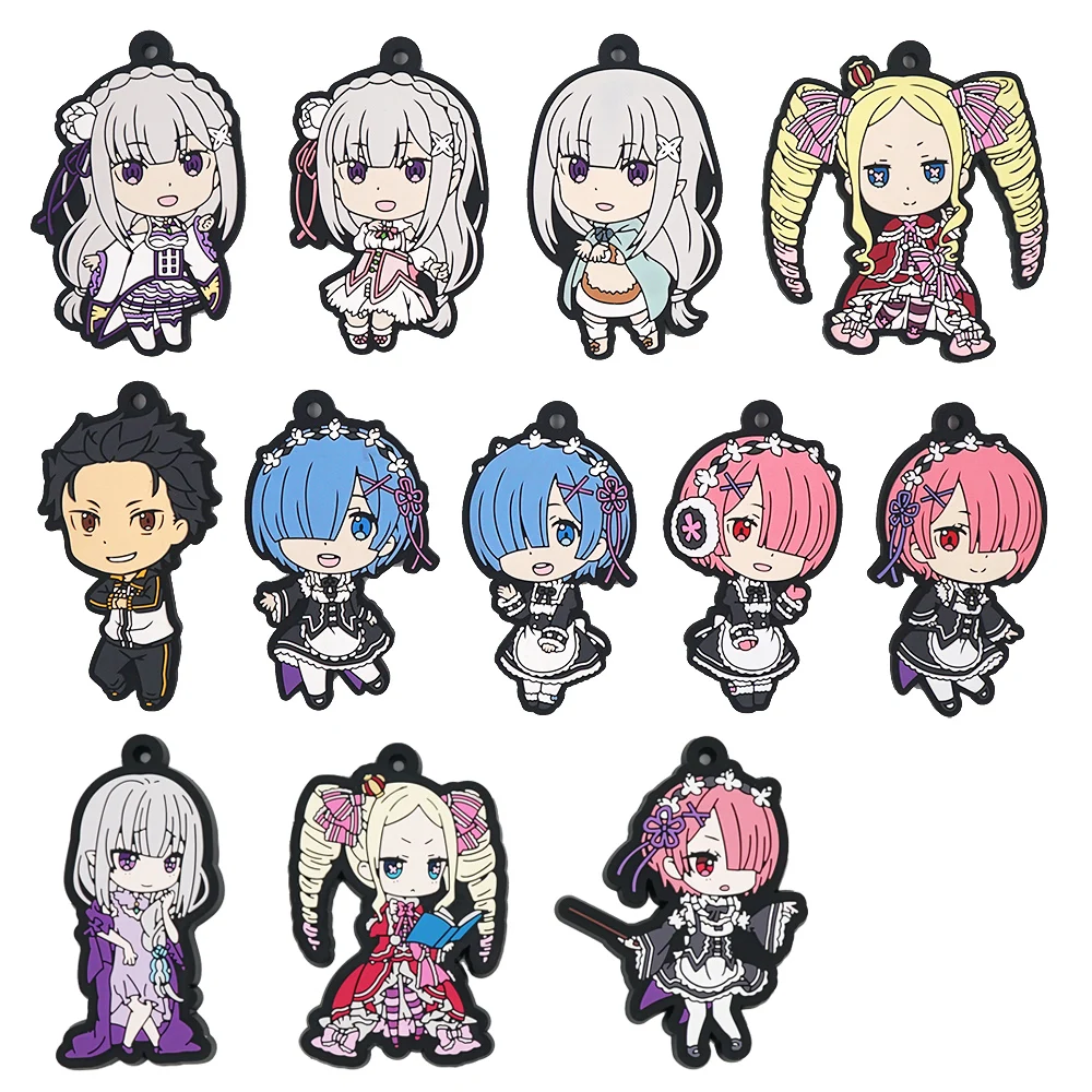 Re:Zero kara Hajimeru Isekai Seikatsu Anime Emilia Rem Ram Subaru Rubber Keychain Toys Gift