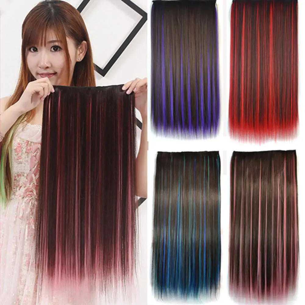 Synthetic 24Inch Long Straihgt Hair Extension Heat-Resistant Fiber Hair Cosplay Hairpieces for Women