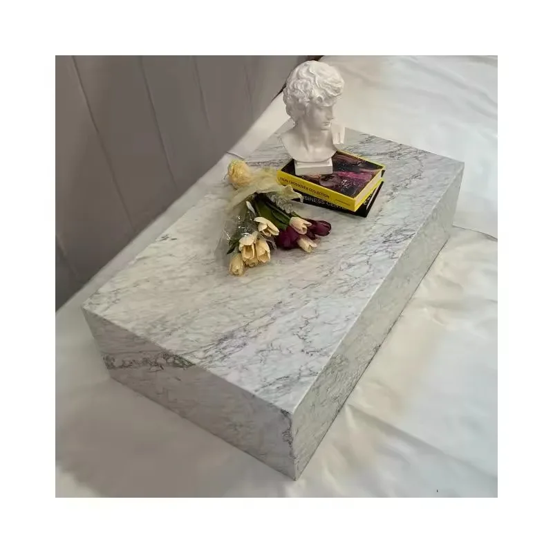 Customized natural stone living room decorative furniture square Carrara white marble base living room coffee table