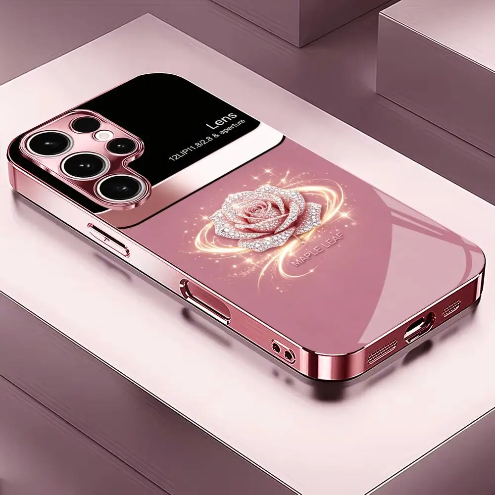 Modische Roségold-Handyhülle aus Glas für Samsung Galaxy S26 Ultra, S25 Ultra, S24, S23, S22 FE, Ultra, Plus