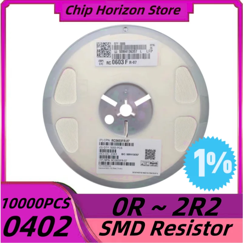 

10000pcs 0402 0R ~ 2R2 SMD Resistor 1% Ohm Chip Resistor 1/16W 1 R 1R1 1.2R 1R3 1R5 1R6 1R8 2R 2R2 ohm New